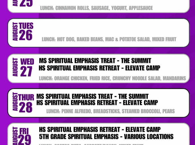 Safe travels to staff, parent’s and students who are traveling for spiritual emphasis this week!