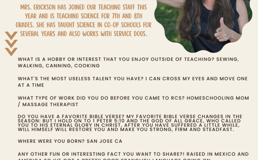 New teacher alert!! Please welcome Annette Erickson to RCS!