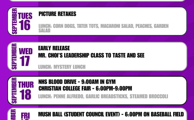 Look ahead for Sept 15 -20