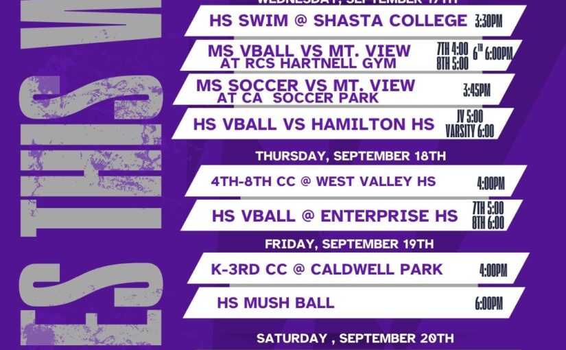 Full schedule this week for our athletes! Good luck and safe travels to athletes and families!